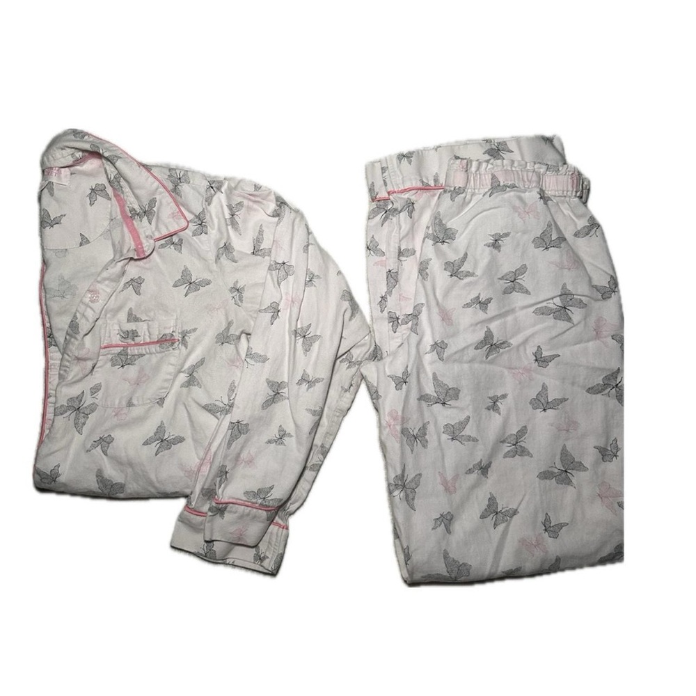 victoria’s secret pink butterfly flannel sleep set | size small